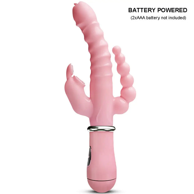 LickLip™ 3-in-1 Dildo Rabbit Vibrator – Tongue Licking, Double Rod & Clit-Anal Stimulation 💦