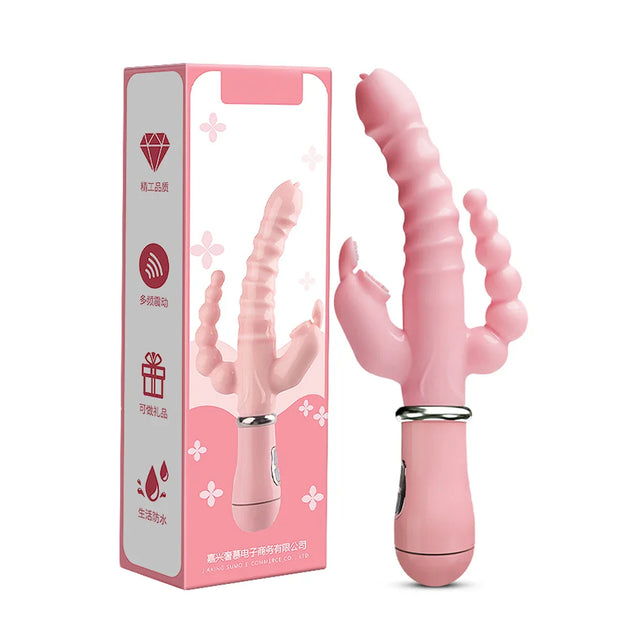 LickLip™ 3-in-1 Dildo Rabbit Vibrator – Tongue Licking, Double Rod & Clit-Anal Stimulation 💦